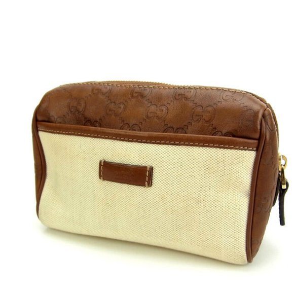 Authentic Gucci Pouch Bag Guccissima Brown Beige Woman  Used - Picture 1 of 4